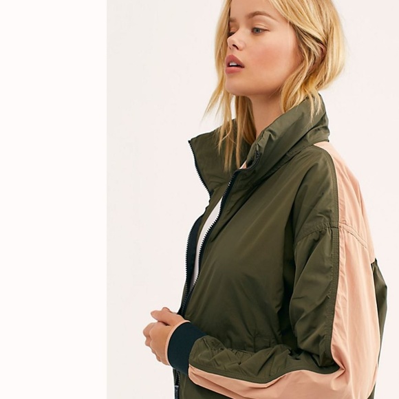 Free People Jackets & Blazers - NWT FREE PEOPLE Pink/Green Hooded Bomber Jacket M